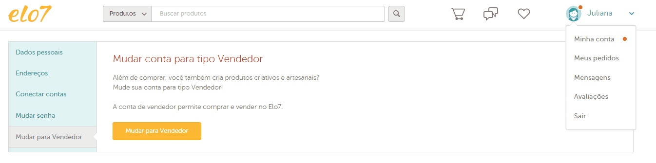 elo7 mudar conta vendedor