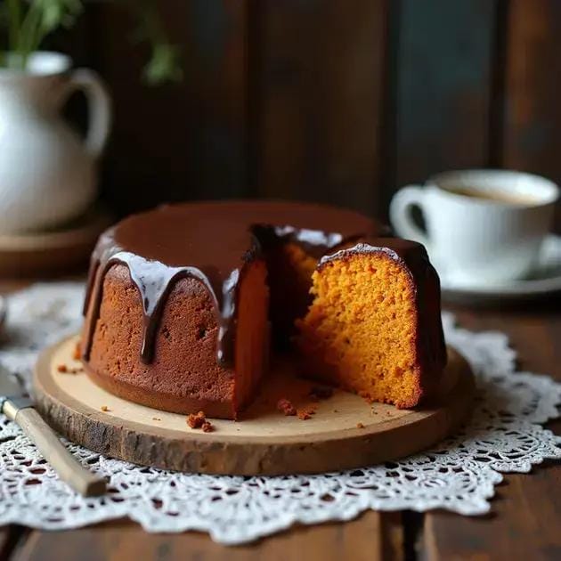 Bolo de cenoura com cobertura de chocolate fofinho para encantar a família
