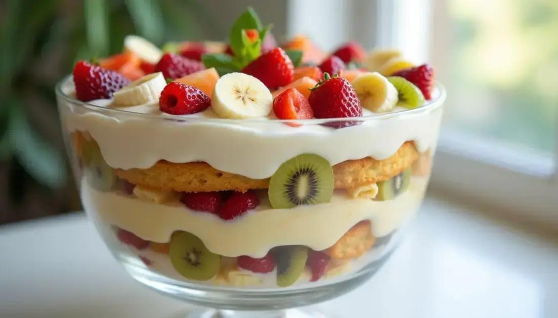 Trifle Inglês: sobremesa cremosa com frutas e camadas encantadoras